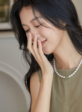 小立交 高品质7-8mmm米形天然淡水珍珠青海料和田玉项链女礼物