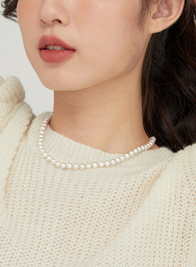 6-6.5mm近正圆天然淡水珍珠项链S925纯银元宝扣锁骨链教师节礼物