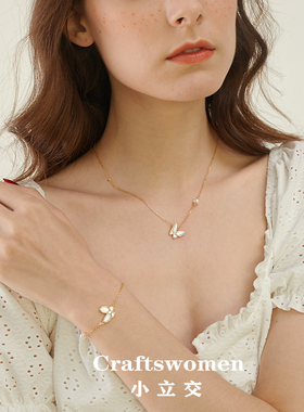 S925纯银天然白蝴蝶淡水珍珠项链