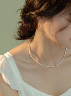 小立交 2-3mm椭圆天然小珍珠项链女淡水小米粒可调节延长链锁骨链