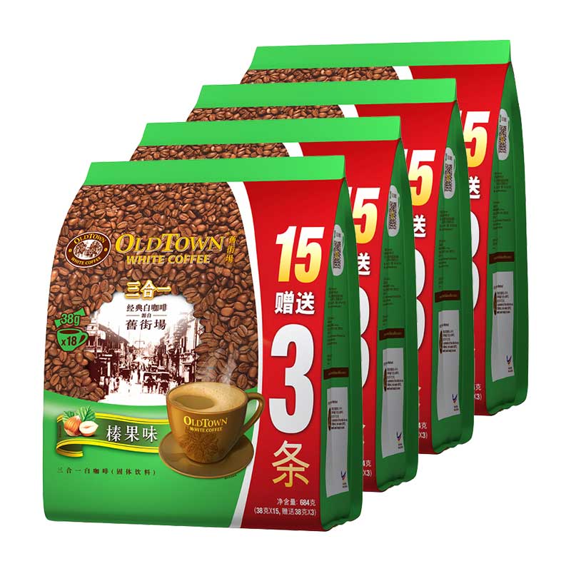 旧街场白咖啡 榛果味18条*4袋装三合一速溶咖啡粉 马来西亚进口