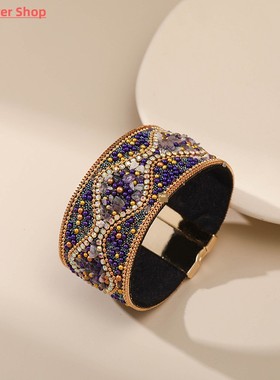 Bohemian Retro Women's Bracelet Punk Style Full Rhinestone H