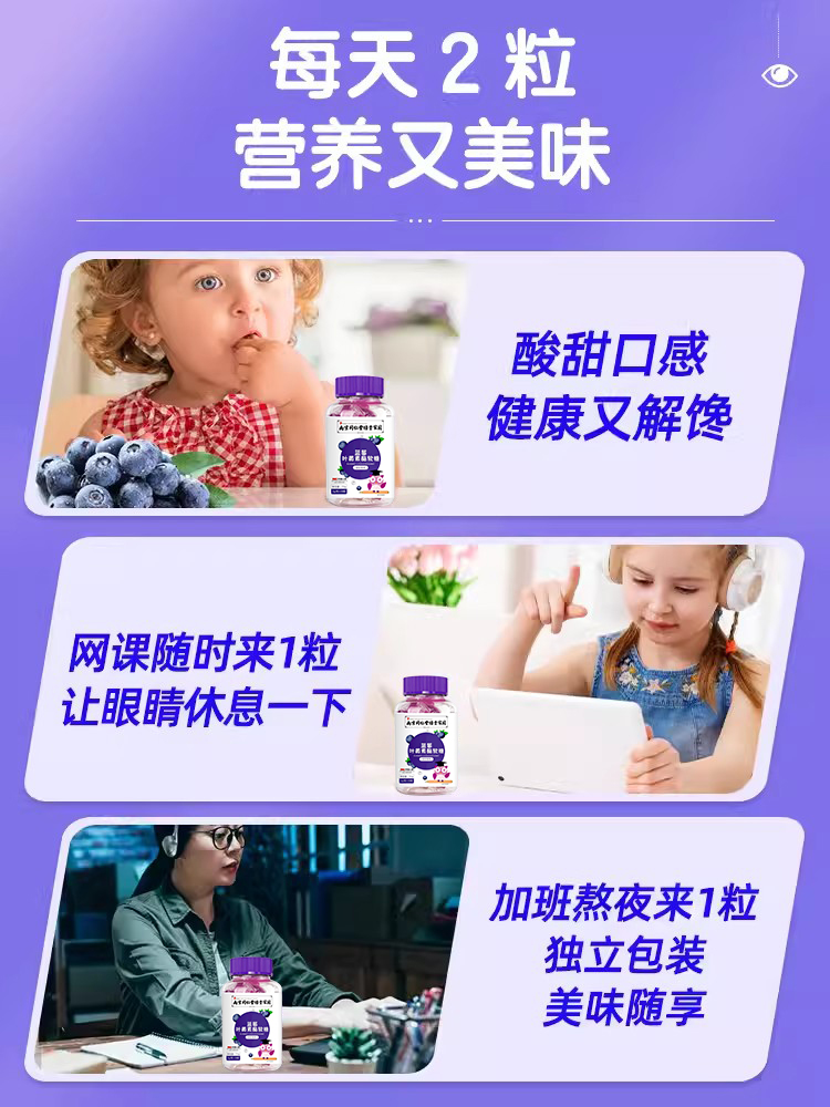 蓝莓叶黄素果汁软糖官方正品旗舰店成人儿童非专利近视南京同仁堂 - 图3