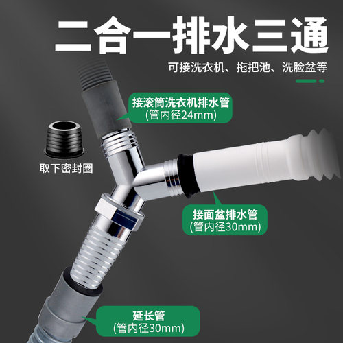 洗衣机一拖二下水三通Y型排水管三头通出水管二合一分水器接头 - 图0