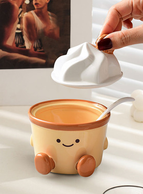 卡通带勺盖陶瓷调料瓶罐厨房家用