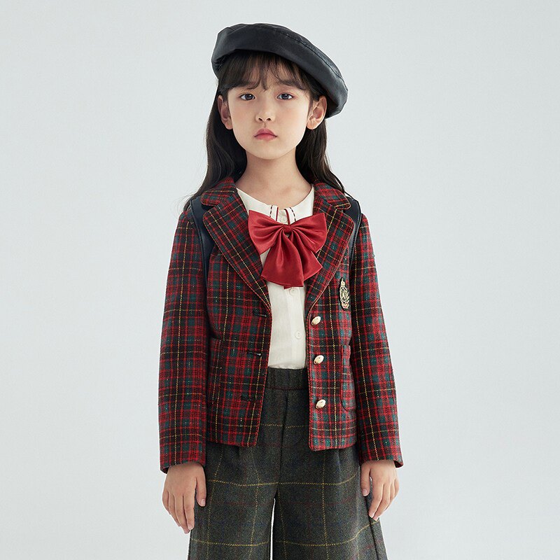 茵曼童装女童秋季学院风外套格子jk 茵曼致汇普通外套
