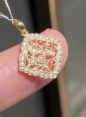 法式复古方形镂空花丝吊坠