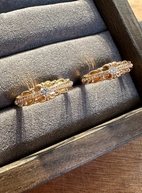 王嘉尔同款18K金HERATS黄金CH十字花十字架钻石戒指情侣对戒婚戒