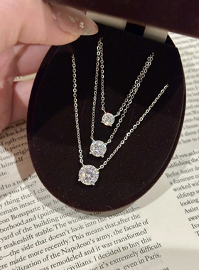 18k金白金50分四爪镶嵌天然钻石黄金百搭锁骨吊坠项链情人送礼