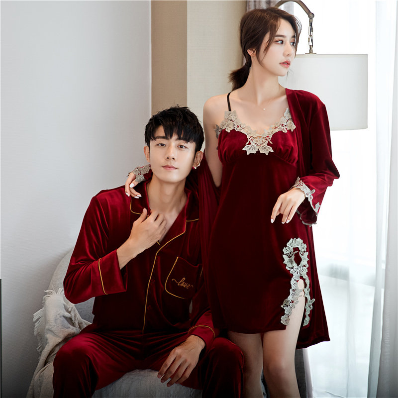 情侣秋冬新款金丝绒性感男新婚晨袍 蕾贝姿睡衣/家居服套装