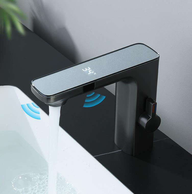 洗手池感应水龙头智能数显冷热多功能卫生间家用全铜洗脸台下面盆