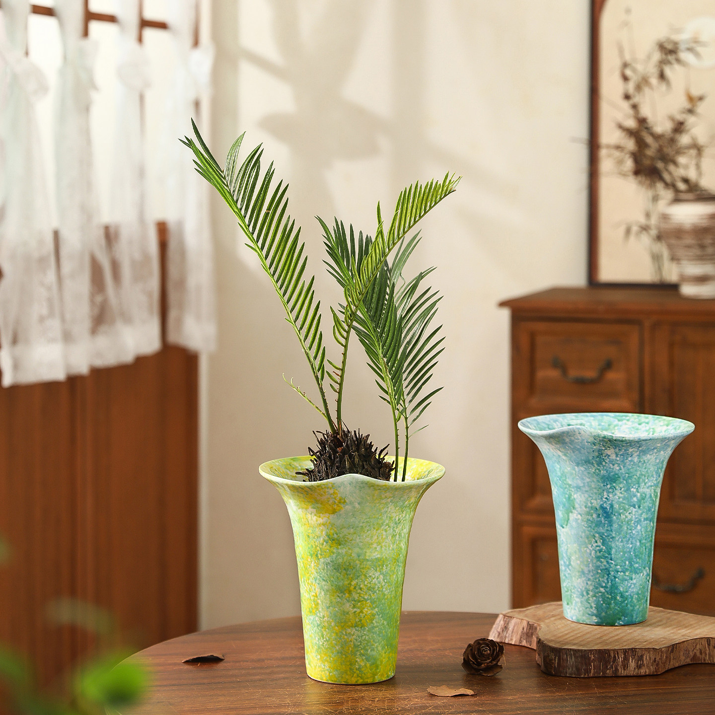 复古禅意陶瓷花盆高档简约荷叶边家用室内装饰摆件蝴蝶兰专用盆栽,淘宝优惠券,粉丝福利购,淘宝优惠卷