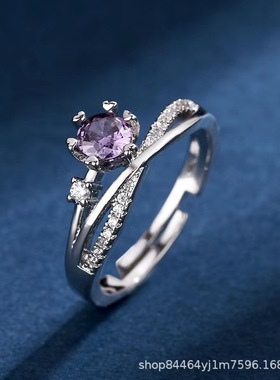 新款一克拉六爪镶嵌戒托星轨纯银白金色莫桑石仿真钻女戒指