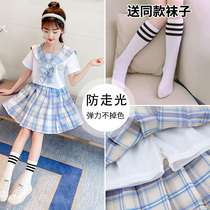 Kids Skirt JK Set Girls Dress Summer 2022 New Style Girls Summer Dress Short Sleeves Elementary School Student Pleated Skirt