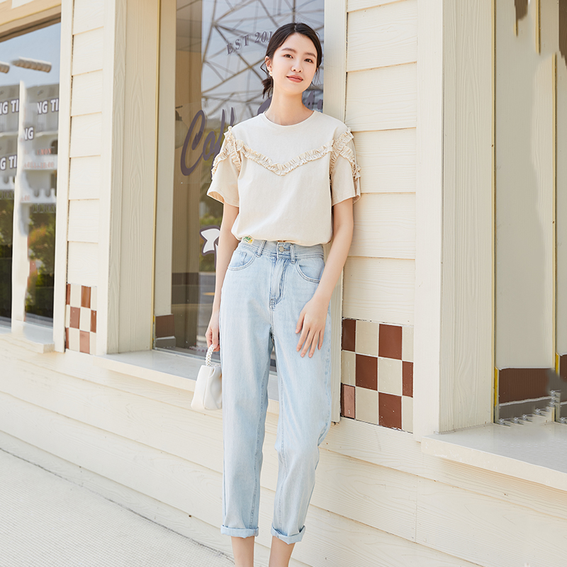 Lucidy/鲁思蒂牛仔裤2024年新款女夏季薄款浅色九分裤高腰裤子潮 - 图1