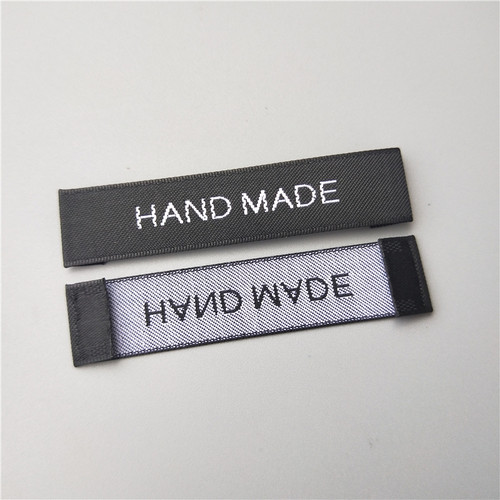 高品质大衣袖标HAND MADE黑底白字布标织唛西装外套精品标签 - 图0