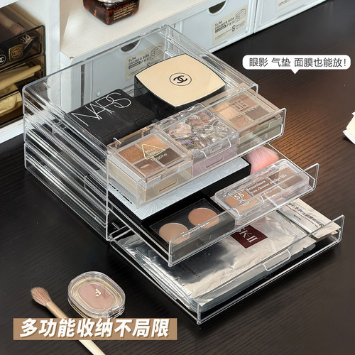亚克力口红收纳盒桌面梳妆台化妆品置物架多层面膜唇釉化妆刷抽屉 - 图3