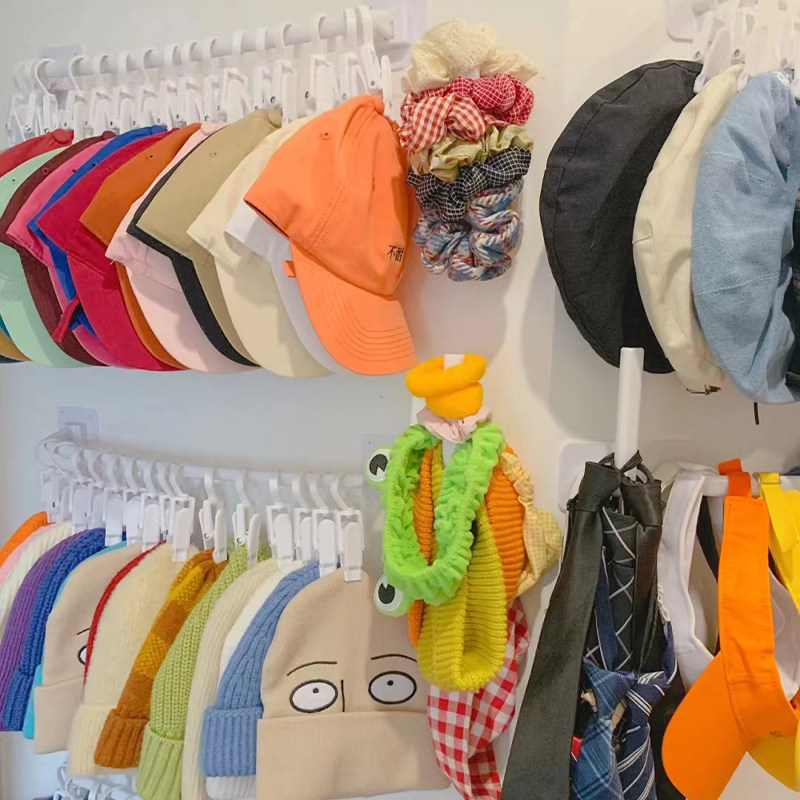 帽子收纳神器挂帽子收纳架子一字型多夹子宿舍挂钩袜架免打孔壁挂,淘宝优惠券,粉丝福利购,淘宝优惠卷