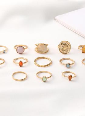 Baroque retro jelly-colored ring set for ladies' accessories