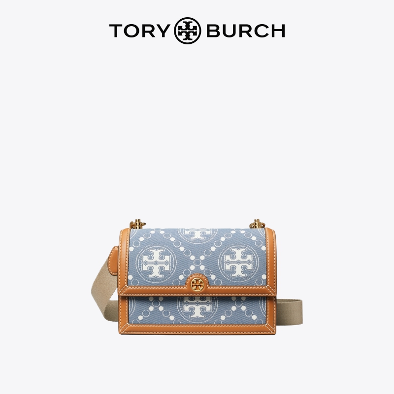 【限时礼遇】TORYBURCH 汤丽柏琦T MONOGRAM小号丹宁单肩包159641 - 图0