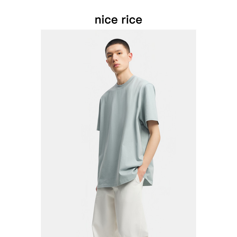 nice rice好饭 25新品260G全棉双纱宽松圆领短袖T恤男DHX02116,淘宝优惠券,粉丝福利购,淘宝优惠卷