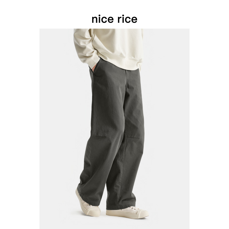 nice rice好饭 25秋季新品全棉膝褶宽松直筒男士休闲裤NHQ11085,淘宝优惠券,粉丝福利购,淘宝优惠卷