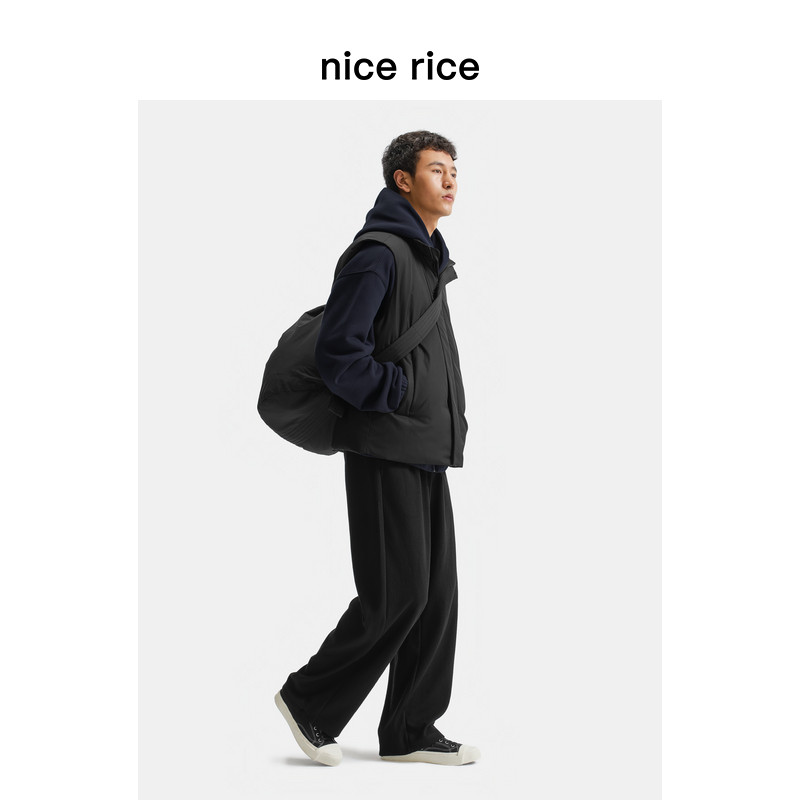 nice rice好饭 r.系列白鸭绒拉链口袋宽松高领羽绒马甲男NHD10094,淘宝优惠券,粉丝福利购,淘宝优惠卷