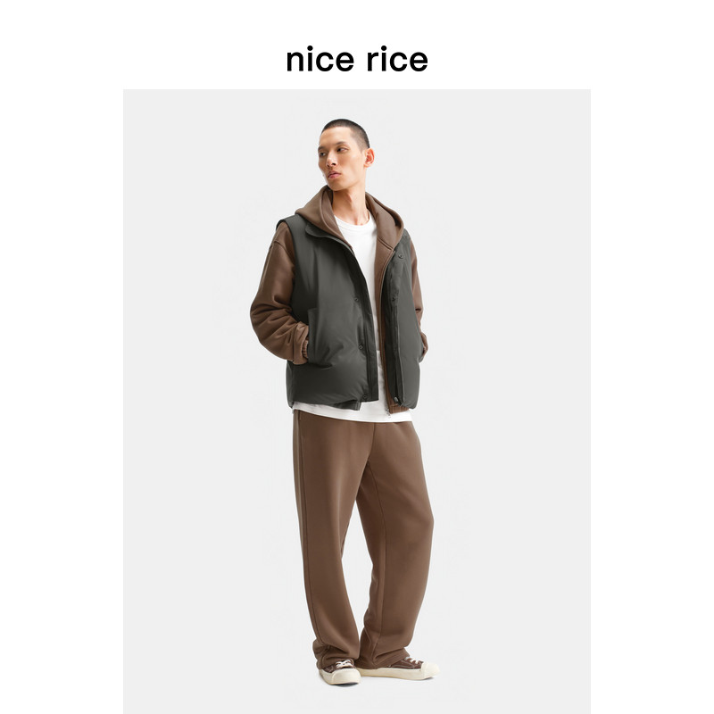 nice rice好饭 r.系列白鸭绒拉链口袋宽松高领羽绒马甲男NHD10094,淘宝优惠券,粉丝福利购,淘宝优惠卷