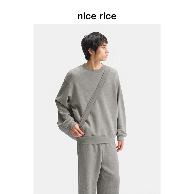 nice rice好饭 25秋季新品400G全棉花纱圆领宽松卫衣男NHQ04039,淘宝优惠券,粉丝福利购,淘宝优惠卷
