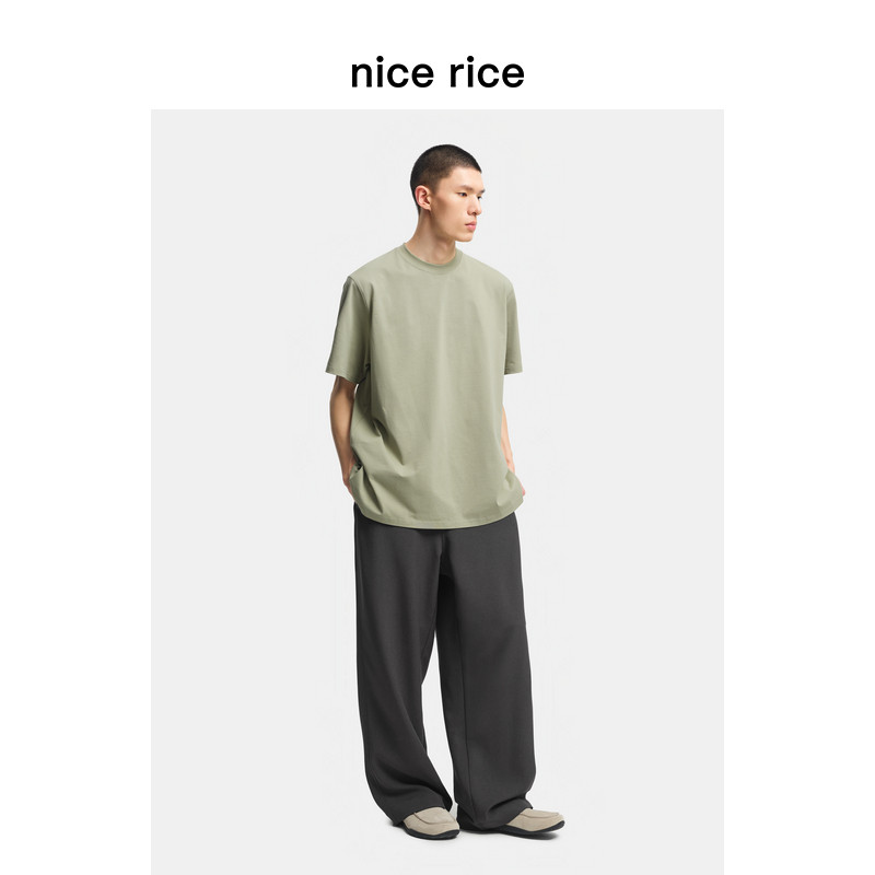 nice rice好饭 25新品260G全棉双纱宽松圆领短袖T恤男DHX02116,淘宝优惠券,粉丝福利购,淘宝优惠卷