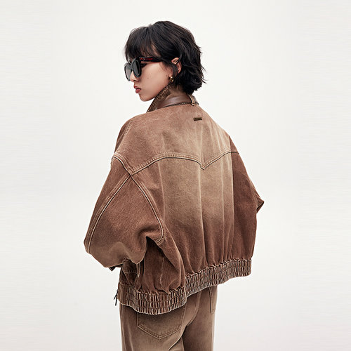 FF仿佛牛仔外套女2025秋季新款复古工装风廓形短款衬衫夹克外搭 - 图3