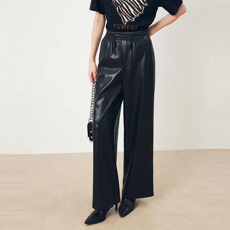 FF仿佛休闲裤女2025秋季新款宽松抽绳时尚显瘦直筒阔腿裤长裤皮裤,淘宝优惠券,粉丝福利购,淘宝优惠卷