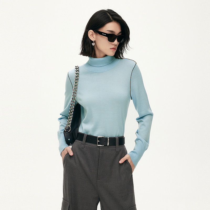 【美丽诺羊毛】FF仿佛针织衫女2025秋冬新款高领修身打底内搭毛衫 - 图1