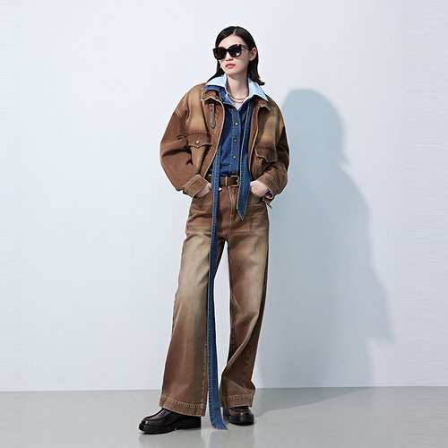 FF仿佛牛仔外套女2025秋季新款复古工装风廓形短款衬衫夹克外搭 - 图0