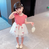Girls plaid summer thin foreign style dress baby girl summer dress fashion Korean version gauze skirt child princess skirt