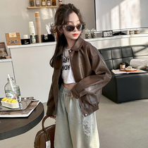 Girl Jacket Spring Autumn 2024 New Korean Version Womens Spring Dress Jacket Foreign Air Trendy Spring Child Leather Clothing