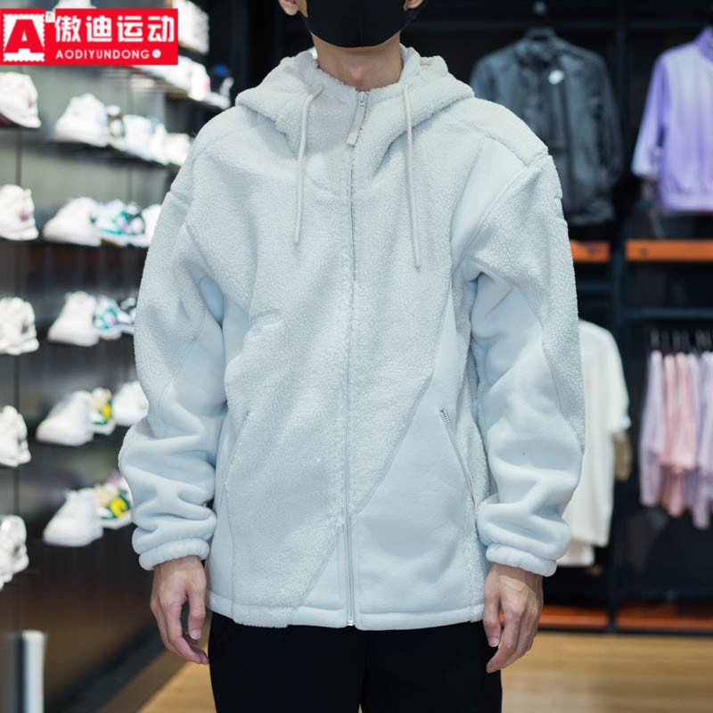 阿迪达斯男外套2023冬新款羊羔绒棉服防风保暖运动连帽卫衣IP4974 - 图1