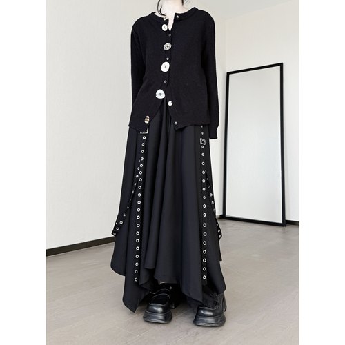 浮木兮/小众设计感异型扣黑色针织衫春秋显瘦黑色长袖毛衣开衫 - 图2