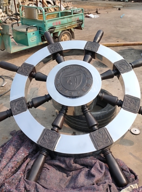 仿古纯铜船舵纯铜领航舵船舵一帆风顺轮船方向盘纯铜摆件