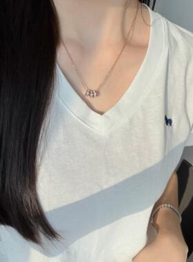 钛钢玫瑰金轻奢转运三环锁骨链小众吊坠不掉色高级时尚百搭项链