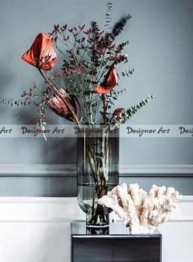 精选欧式轻奢现代简约q灰色焦糖色玻璃花器花瓶摆件样板房售楼处