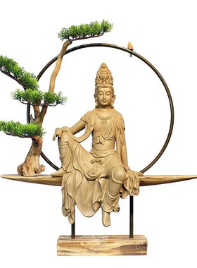 精选自在观音佛像新中式禅意w摆件客厅书房玄关办公室古法鱼缸家