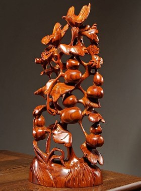 优选花梨a木雕葫芦五福临门根雕新中式红木摆件家居客厅玄关装饰