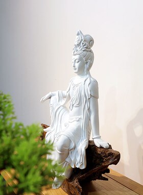 优选新中式水月自在观音t禅意菩萨佛像摆件客厅玄关茶室家居树脂