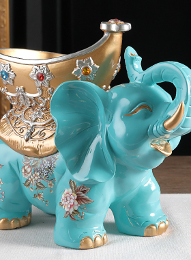 优选入户鞋柜玄关钥匙收纳摆件大C象欧式工艺创意装饰桌面乔迁新