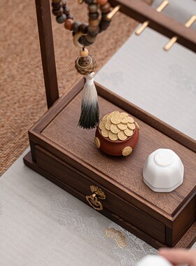 优选胡桃木毛笔架简易抽屉式多功能笔挂J新中式复古实木文房四宝