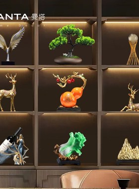 优选新中式办公室摆件领导高档博古D架轻奢装饰品高级感老板大气
