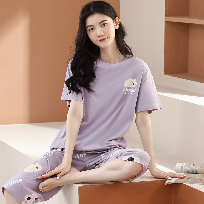 芬腾夏季纯棉短袖五分裤圆领睡衣 芬腾outlets店睡衣/家居服套装