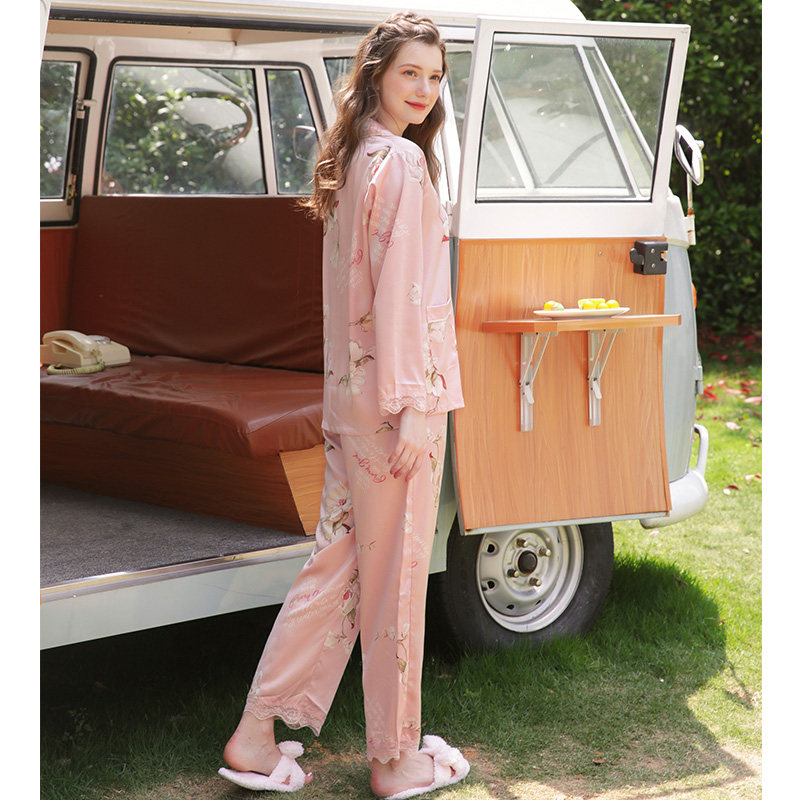 芬腾夏季长袖冰丝韩版甜美宽松睡衣 芬腾outlets店睡衣/家居服套装