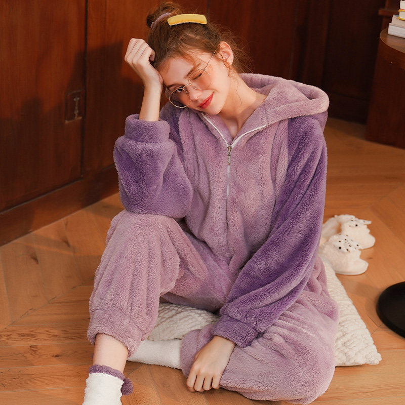芬腾可爱连帽连体法兰绒珊瑚绒睡衣 芬腾outlets店睡衣/家居服套装